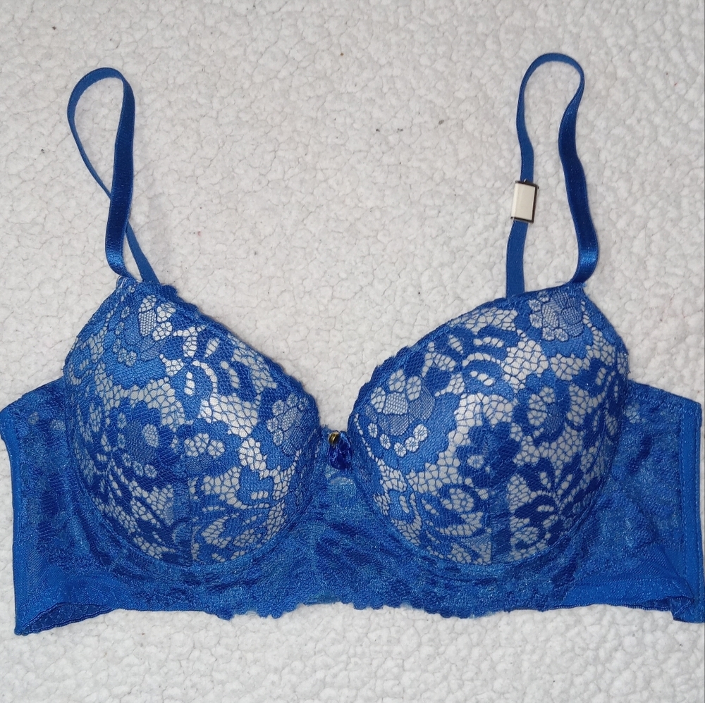 French Affair NWOT Blue Lace Push Up Bra sz 34C